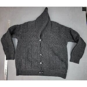 Aran Crafts Ireland Merino Wool Shawl Collar Cardigan Sweater Women Large Gray